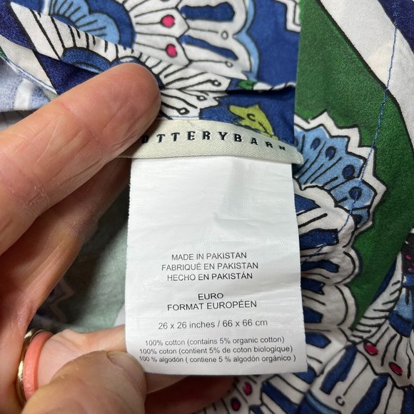 Pottery Barn Cotton Pillow Euro Sham 26x26 inch 66x66 cm Blue Green Floral - Picture 2 of 6